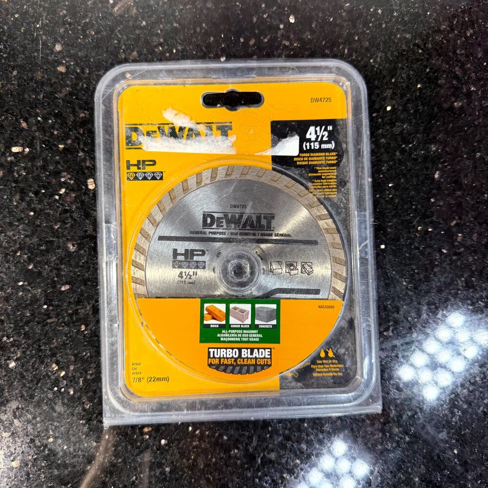 Dewalt 4.5" Turbo Rim Diamond Blade DW4725 Cutoff Grinder Wheel High‎ RPM